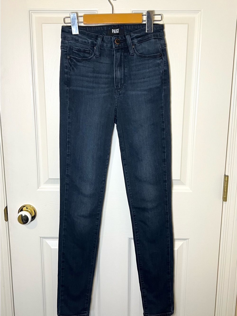 PAIGE Navy/Charcoal High-Rise Skinny Jeans